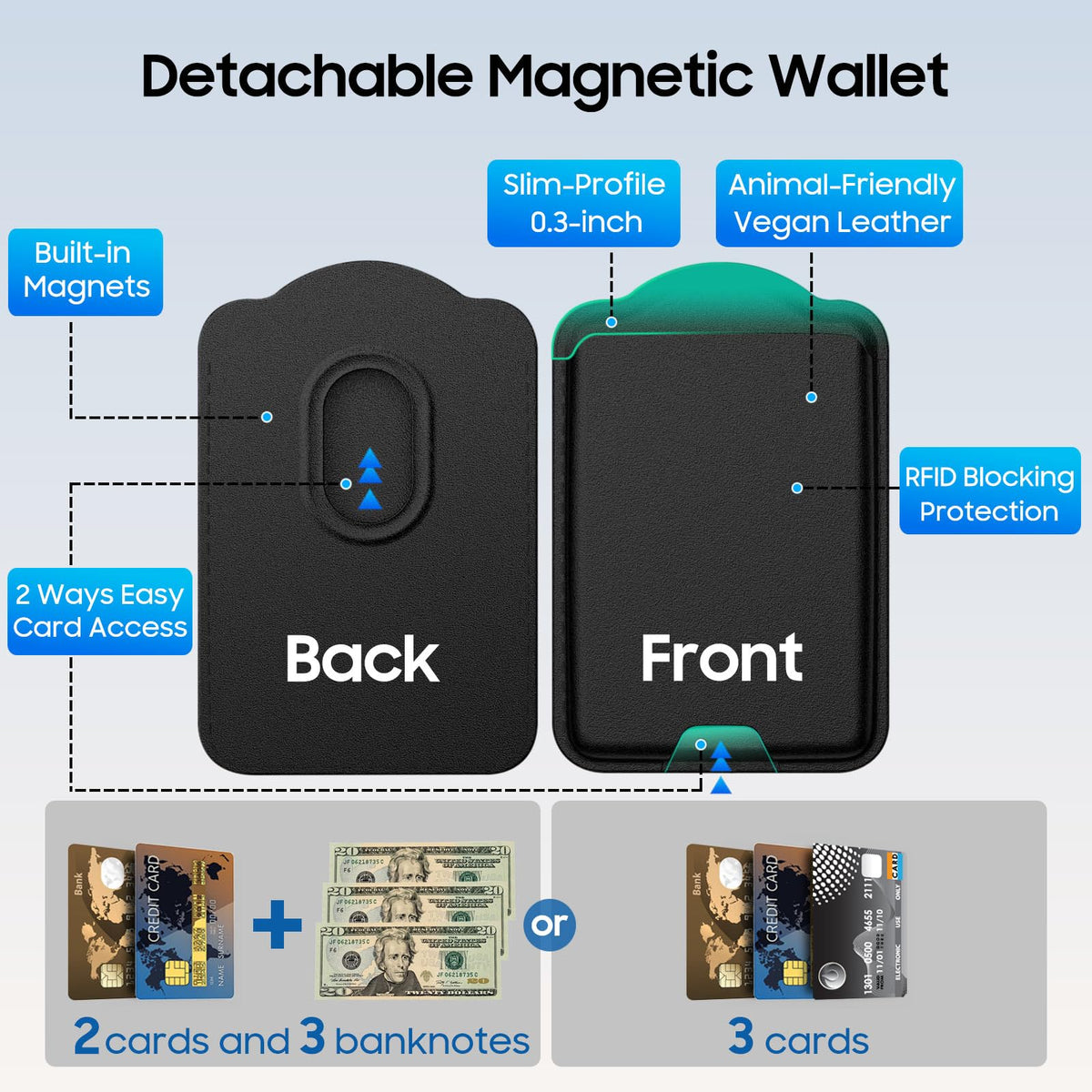Ntwinro Magnetic for Samsung Galaxy S26 Case, Detachable Magnetic Wallet with Card Holder, [Fit for MagSafe] Military-Grade Shockproof Translucent Matte Anti-Scratch Phone Case, Black
