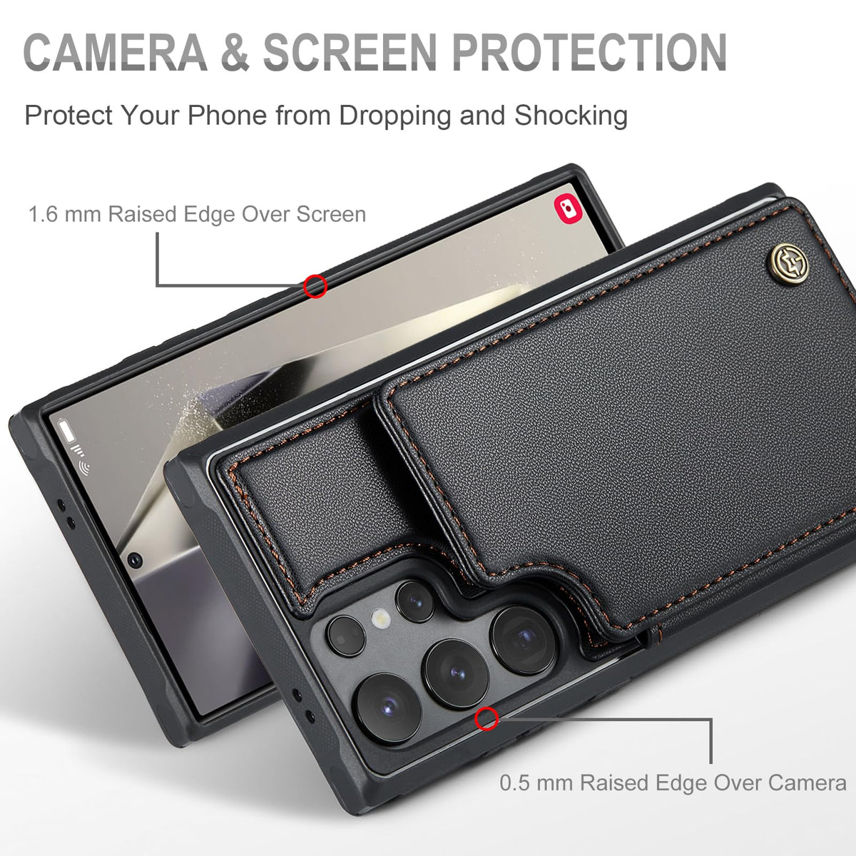 Vinich for Samsung Galaxy S24 Ultra Wallet Case with Card Holder, RFID Blocking Credit Slots Kickstand Shockproof Phone Cover Fit for Galaxy S24 Ultra 6.8" Black