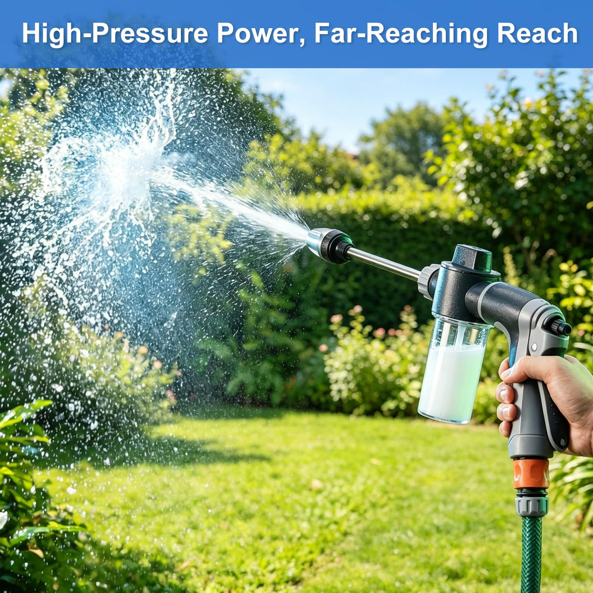 Aquoxis Pressure Washer Gun, High Pressure Jet Hose Nozzle, 3 Spray Modes Handheld Pressure Washer Nozzle for 3/4" Garden Hose, Watering Sprayer for Cleaning Yard Patio Car Pets, Easy to Install (C)