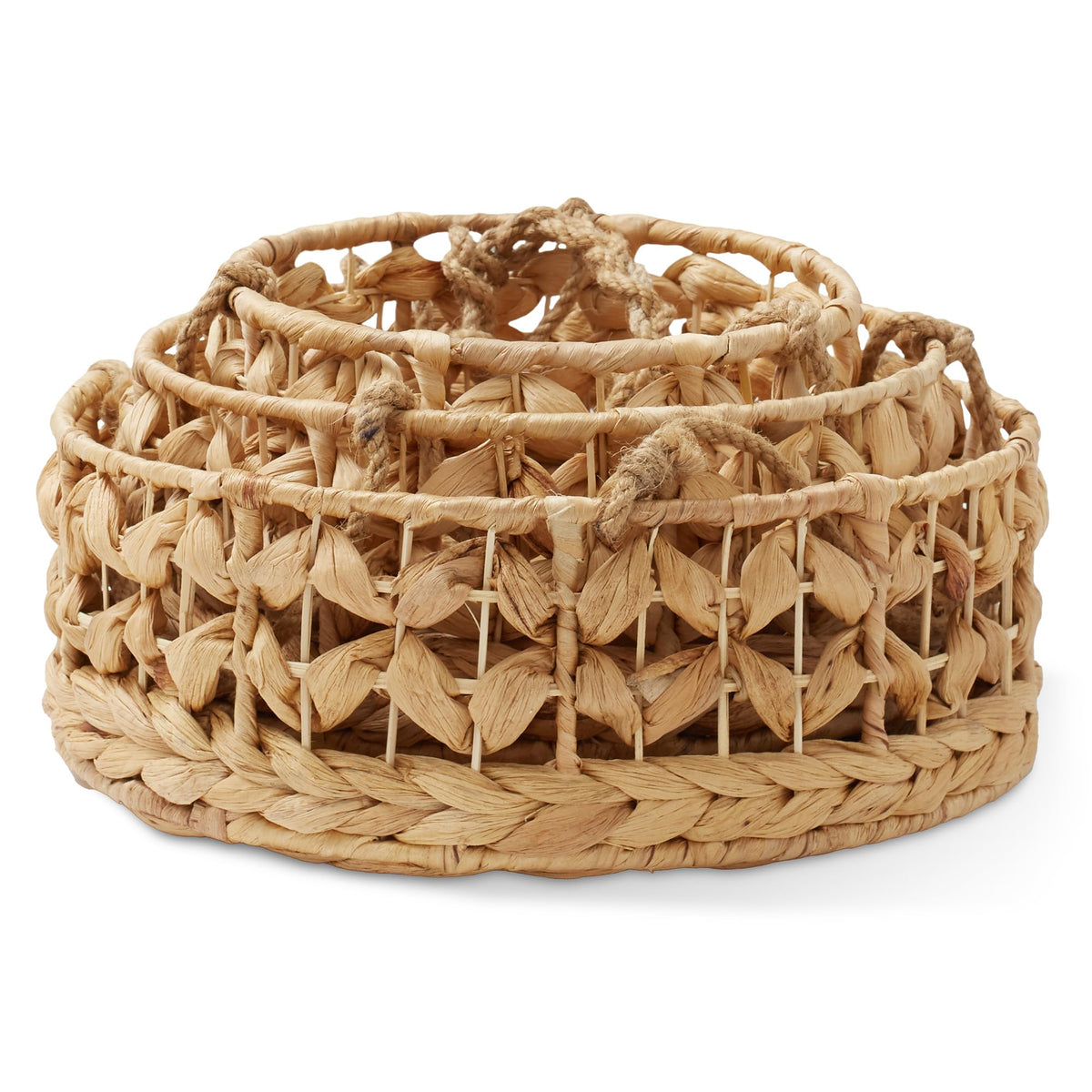 Casafield 3-Tier Hanging Fruit Basket Set, Natural Water Hyacinth Boho Storage Baskets for Vegetables, Herbs, Plants, Kitchen Pantry Storage Organizer