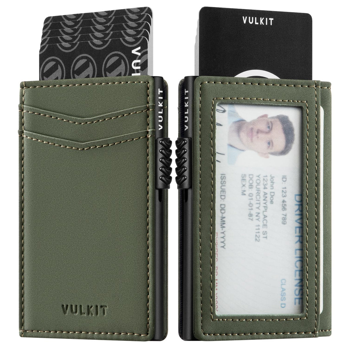 VULKIT Men's Wallet with ID Window Premium Leather Wallets RFID Blocking Minimalist Wallet Pop Up Card Holder Magnetic Closure