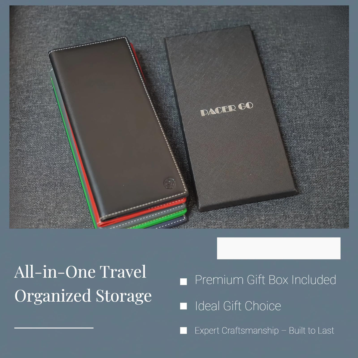 Pacer Go Genuine Leather RFID Blocking Long Passport Holder Passport Cover (Dark Blue)
