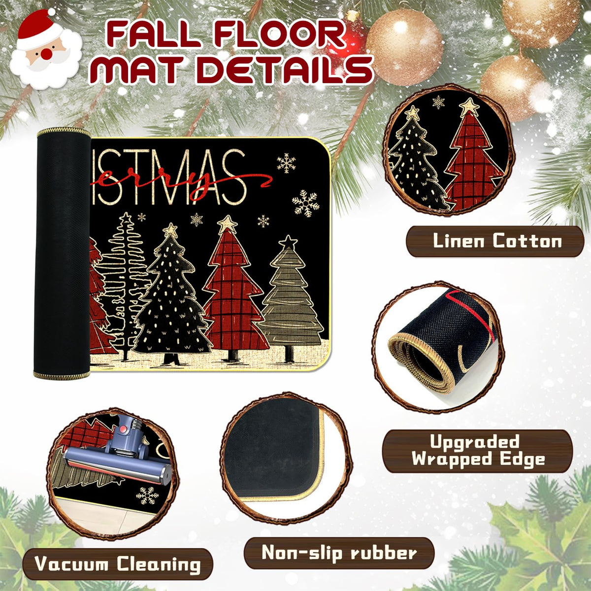 Christmas Outdoor Rug Set, Christmas Tree Door Mat Combo Set, Welcome Mat + 28 x 43 inch Red Black Buffalo Plaid Rugs, Checkered Christmas Trees Rug for Porch Entryway Winter Holiday Outdoor Decor
