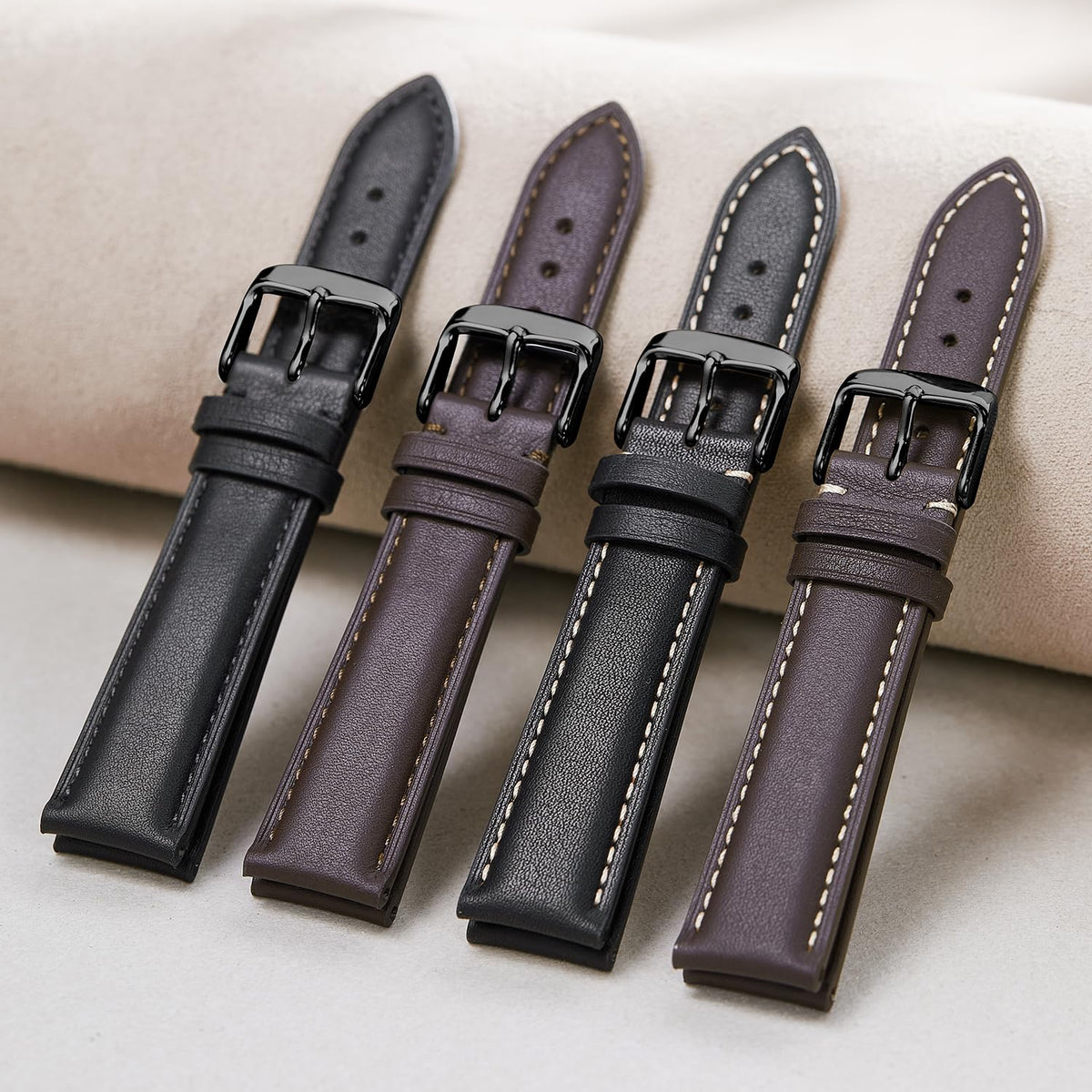 Afany Leather Watch Band 18mm for Men and Women, Quick Release Watch Strap, Black Replacement Watchband