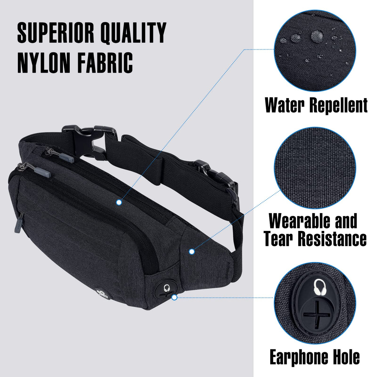 WATERFLY Fanny Pack Waist Bag: Small Hip Pouch Bum Bag Fannie Pack Phanny Fannypack Waistpack Bumbag Beltbag Sport Slim Fashionable for Jogging Hiking Hiker Woman Man