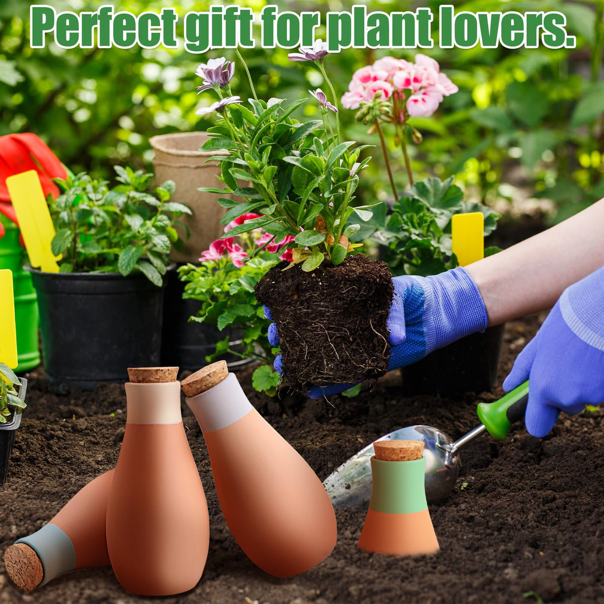 4PCS Terracotta Watering Spikes, Ollas Self Watering Globes, Slow Release Self Watering Planter Insert, Plant Watering Globes for Indoor and Outdoor Plants