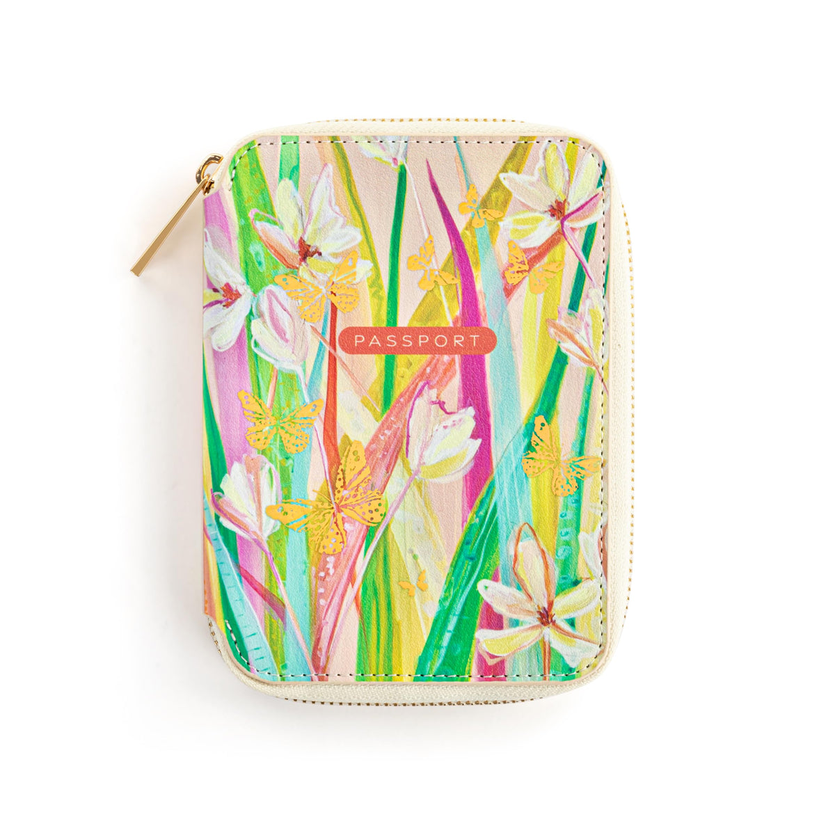 DEMDACO Passport Wallet With RFID Protection and Built In Tracker Holder 4 x 6 Inch Vegan Leather Floral Pink