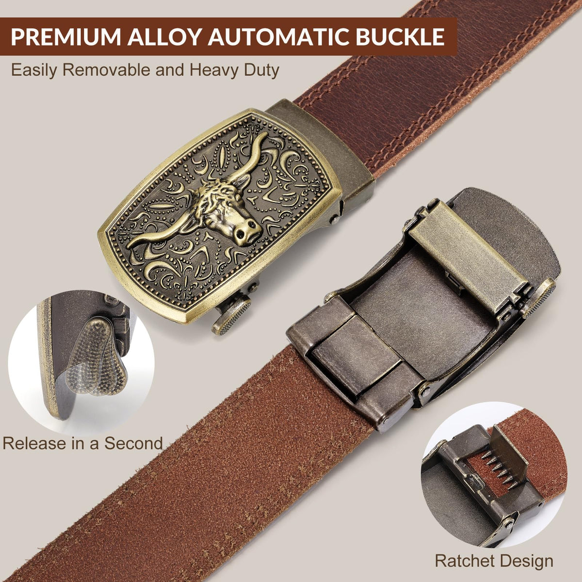 OZNDAS Mens Leather Belt, Ratchet Belts for Men Full Grain Leather Handmade, 100% Italian Top genuine Leather Dress Belts