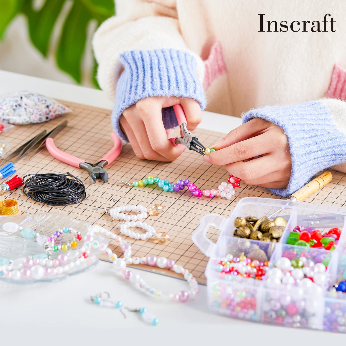Jewelry Making Kit, 1960 pcs, Supplies Includes Beads, Instructions, Findings, Wire for Bracelet, Necklace, Earrings Making Kit for Adults by Inscraft