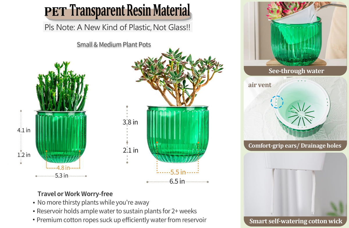 Melphoe Self Watering Pots for Indoor Plants, 6.5/5.3 Inch 2 Pack and 2Pack 7 inch Flower Pots