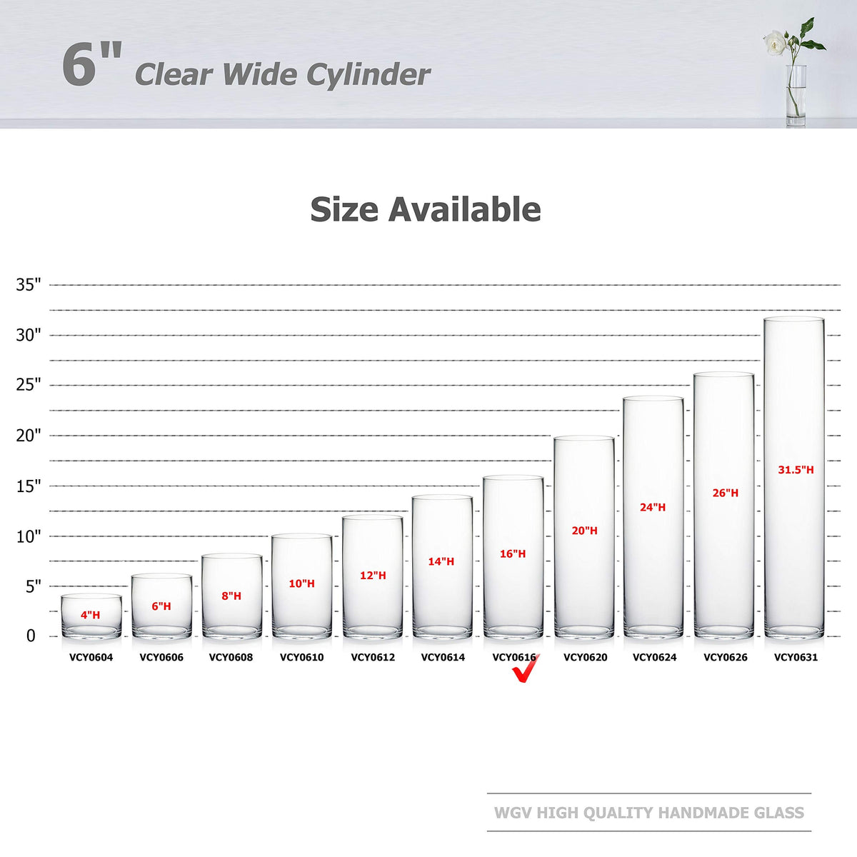 WGV Cylinder Vase, Width 6", Height 16", Clear Glass Container Terrarium Candle Holder for Wedding Centerpiece, Party Event, Home Office Decor, 1 Piece