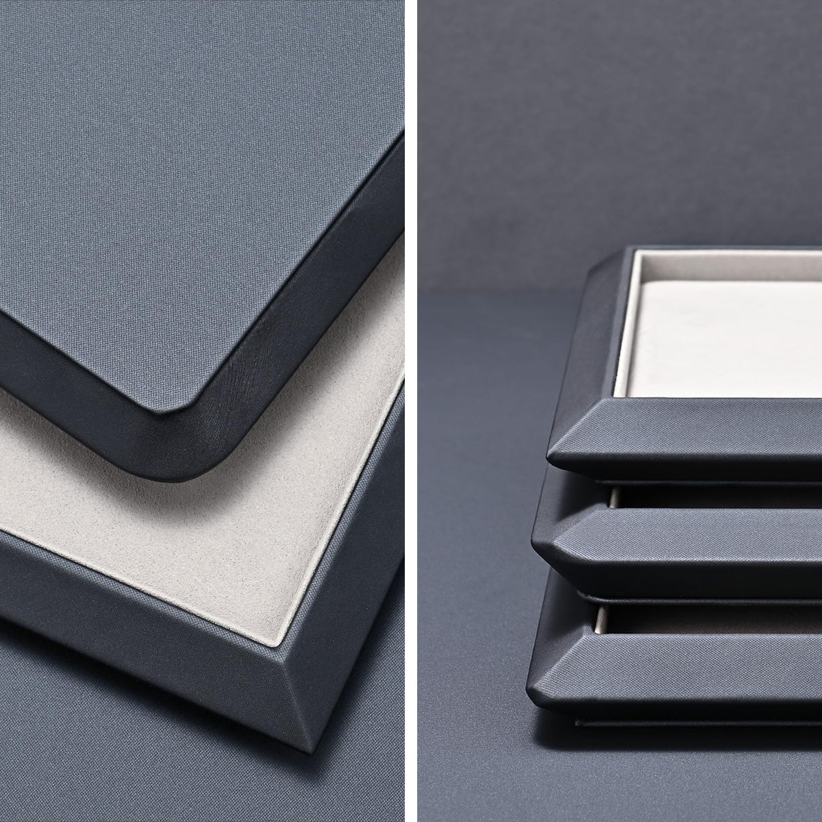 Oirlv Gray Leather Jewelry Display Tray with Microfiber Lining, Premium Rounded Corner Organizer