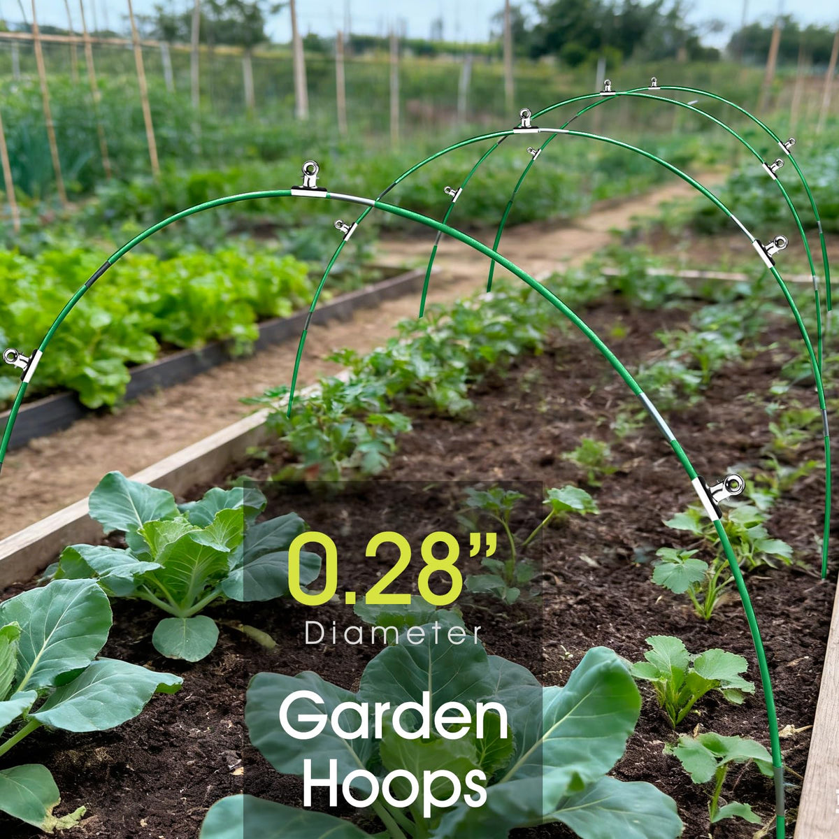 RIFNY 30 PCS Garden Hoops for Raised Beds, Greenhouse Hoops Kit Long Grow Tunnel for Row Cover, Rust-Free Fiberglass Garden Support Poles for Insect Mesh Netting Freeze Plant Cover (Green)