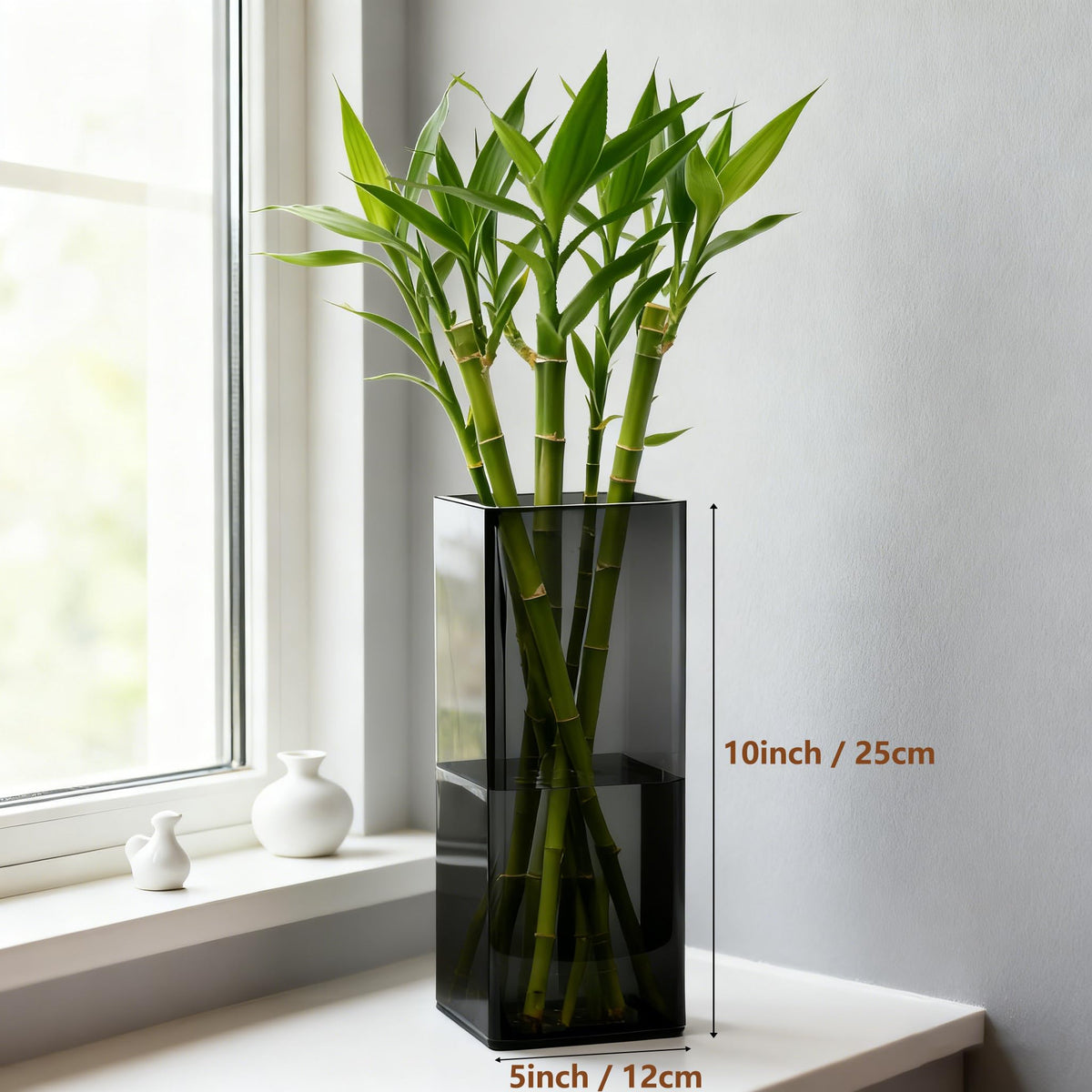 Guluto Acrylic Square Flower Vase, Non-breakable Vase, 5" x 5" x 10" Tall Grey Vases for Flower, Large Cube Floral Plant Container, Planter Terrarium for Wedding Party Event, Home Office Decor