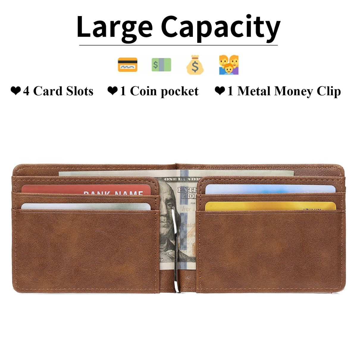 LOUEBICA Slim Wallets for Men with Money Clip RFID Blocking Front Pocket Wallet Thin Bifold Card Holder Wallet with Coin Pocket