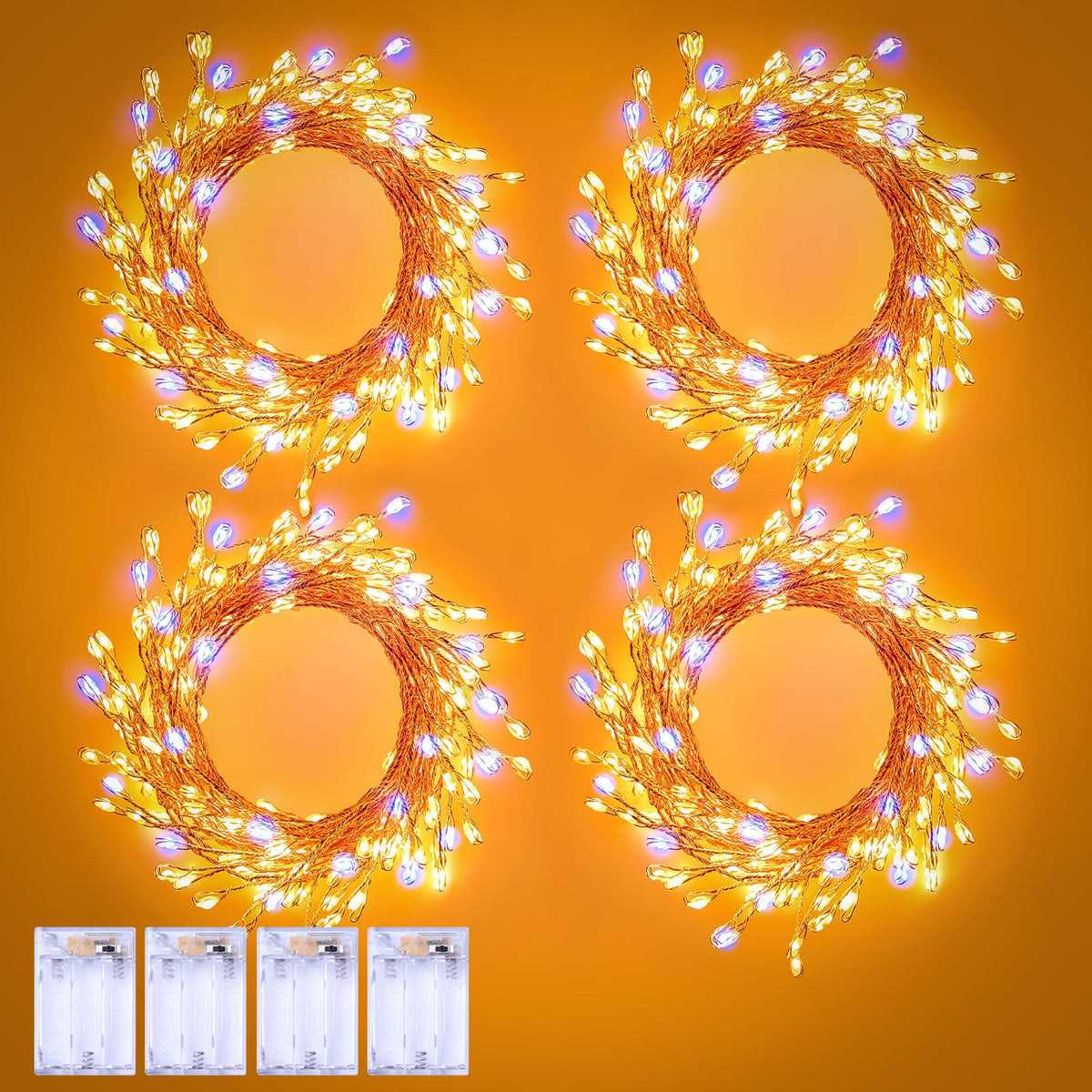 SmartDawn 4 Pack 120 LED Fairy Lights, Battery Operated, Waterproof, Warm White & Cool White, 10Ft Twinkle Lights for Indoor/Outdoor Decor