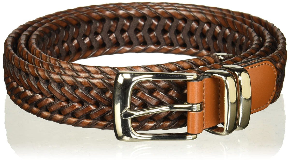 Perry Ellis Men's Portfolio Braided Leather Belt, Luggage, 32