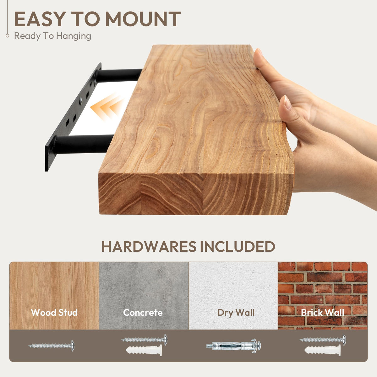 Marsmiles 40 inch Floating Shelves for Wall Elm Wood Live Edge Shelves Wall Mounted|Rustic Long Floating Shelves with Invisible Bracket for Bathroom Living Room Kitchen|Natural, 1 Pack