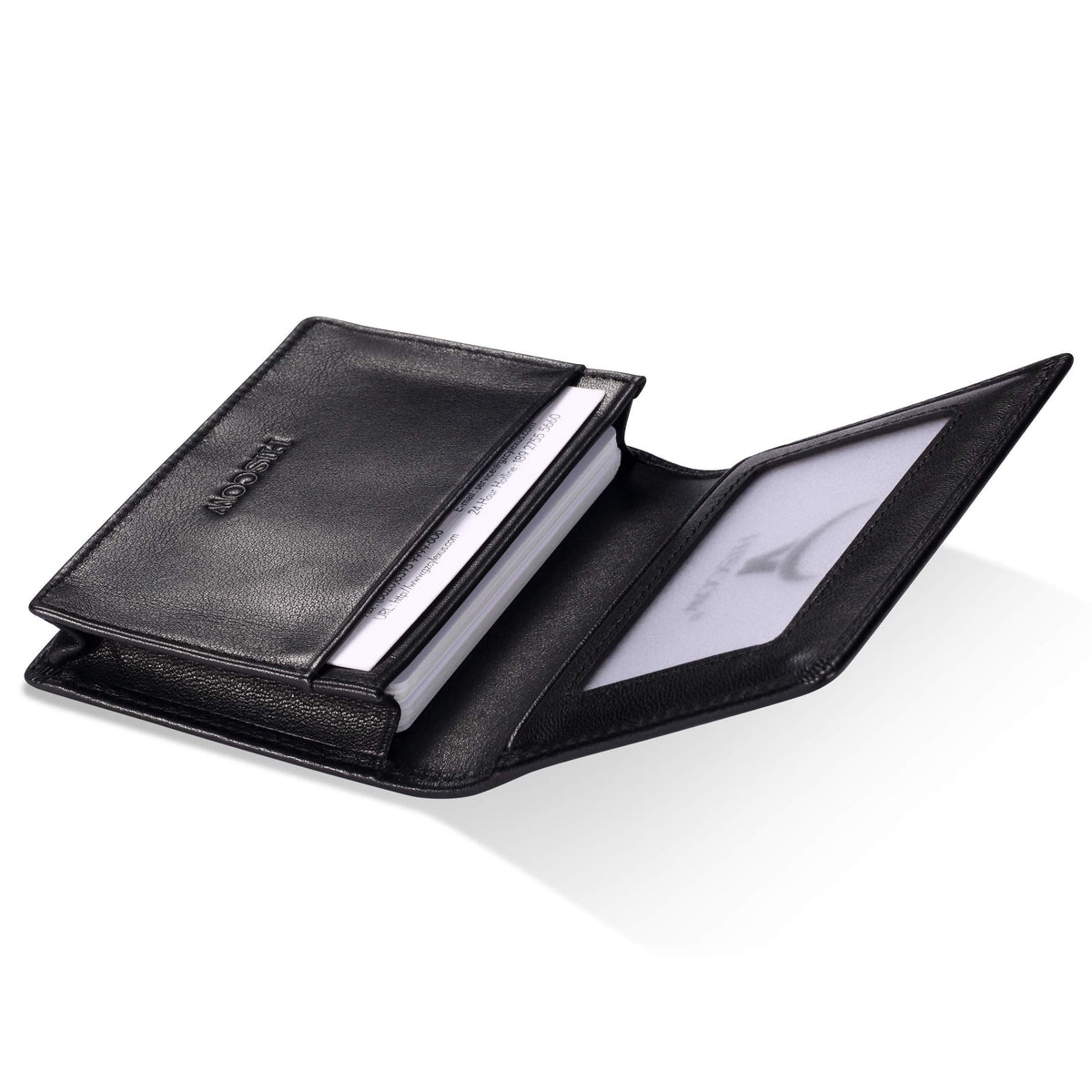 HISCOW Leather Business Card Case Holder for Men & Women, Italian Calfskin (Black)