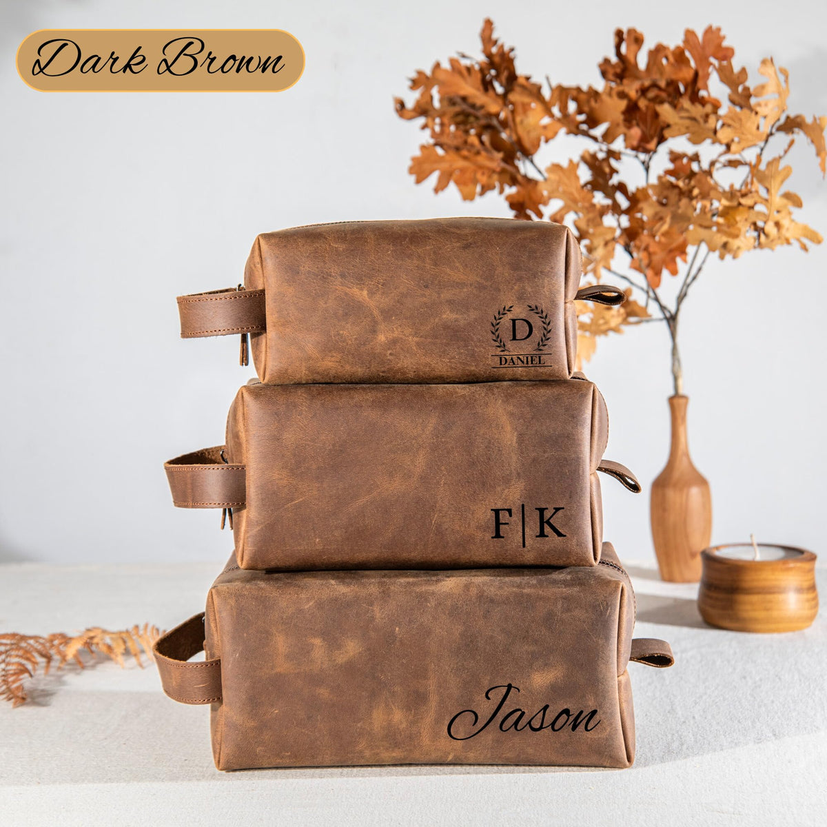 Personalized Handcrafted Leather Toiletry Bag for Men, Custom Shaving, Travel Dopp Kit, Grandpa, Dad, Husband, Father, Him, Boyfriend, Groomsmen, Birthday, Wedding, Graduation, Retirement Gifts