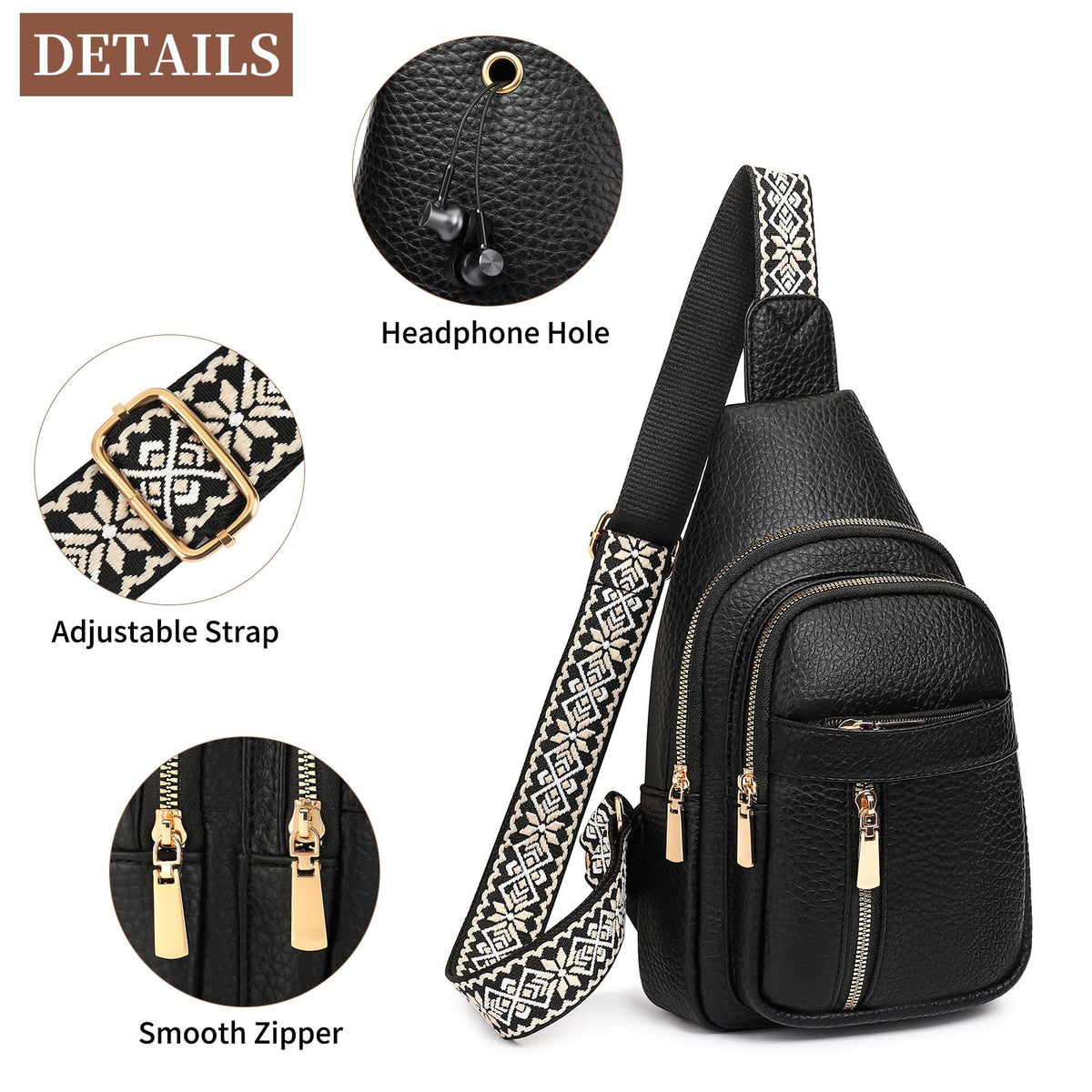 FALAN MULE Small Crossbody Sling Bags Fanny Packs Leather Purses Chest Bag for Women (Black)