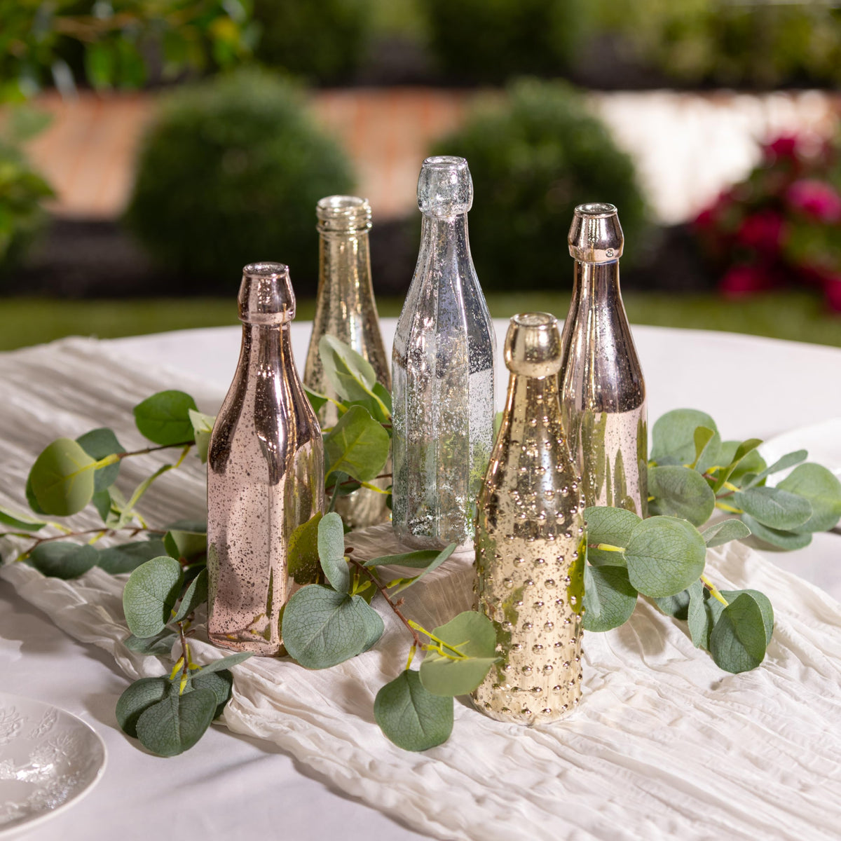 Evergreen Garden Glass Bottles for Bottle Tree, Wine Bottles for Decorativation Indoor Outdoor Wedding Christmas Party Decor (Mercury Glass, Set of 10)