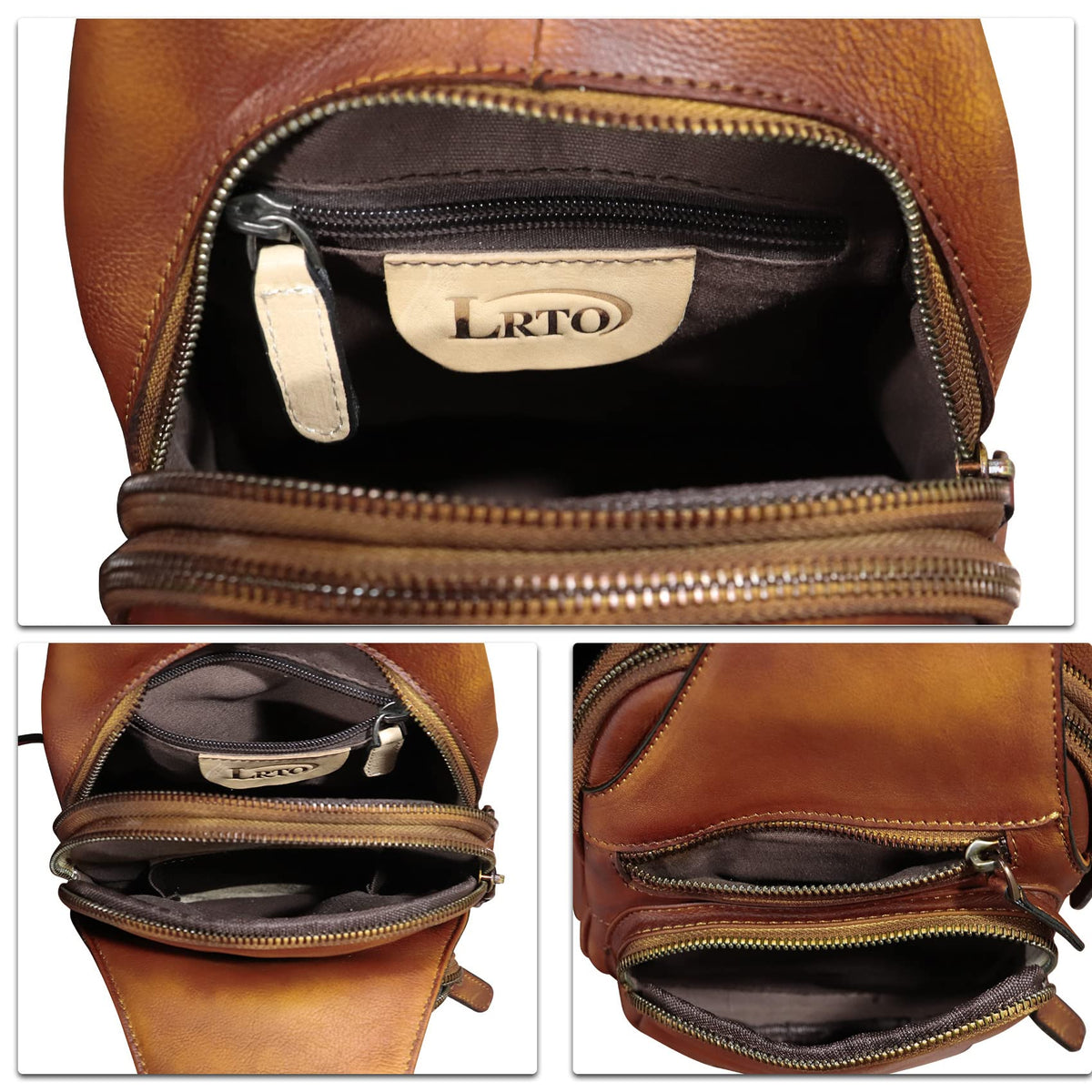 Genuine Leather Sling Bag Crossbody Purse Handmade Hiking Daypack Motorcycle Bag Retro Shoulder Backpack Vintage Chest Bag (Brown)