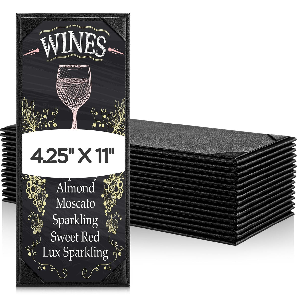 GlikCeil 16 Pcs Restaurant Leather Menu Holders Single Panel Menu Covers for Wine Drinks List 4.25 x 11 Inch Black Menu Book Cover with Angled Corners for bar Hotel Coffee, Single View