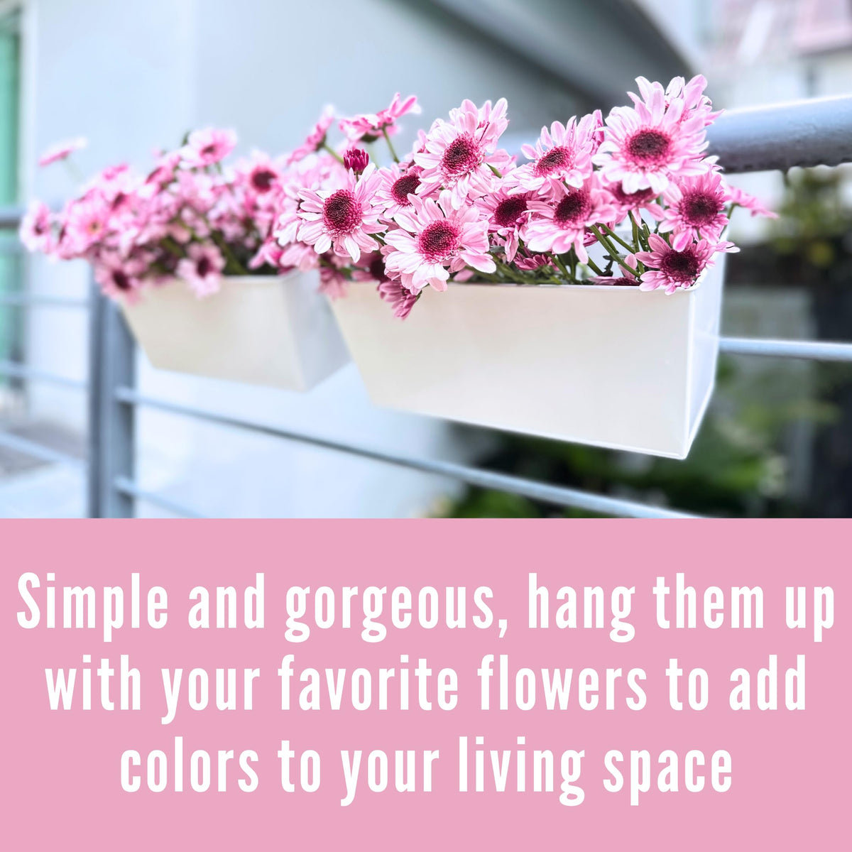 LaLaGreen Rail Planter (16 Inch, 6 Pack) White Rectangular Metal Hanging Flower Railing Fence Balcony Gardening for Apartment Patio Planters Outdoor Deck Decoration Modern Garden Style Porch Decor