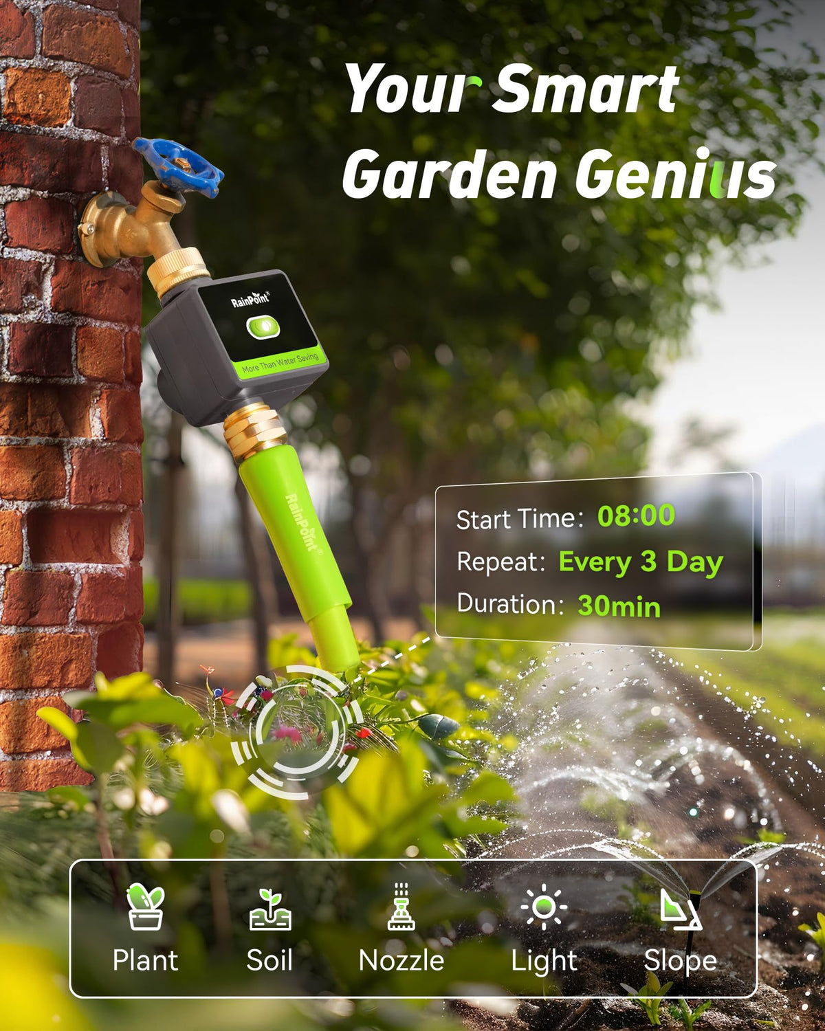 RAINPOINT Smart Hose Timer for Garden, Smart Water Timer with Brass Inlet & Outlet (Not Include Gateway), Automatic Irrigation System for Lawns and Yard
