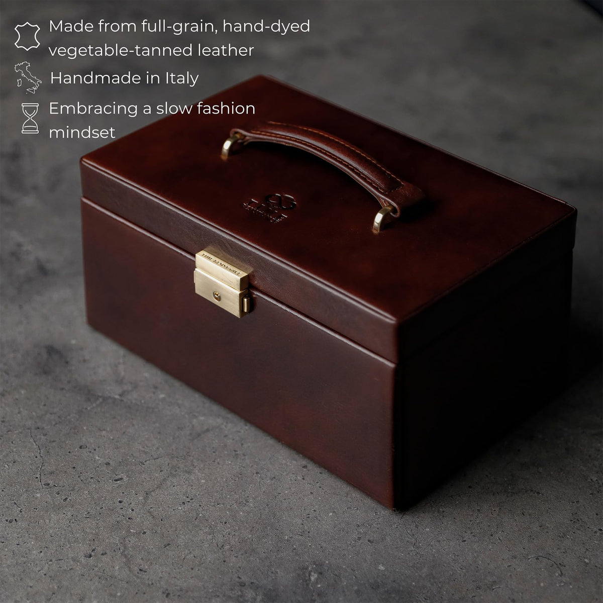 Time Resistance Jewelry Box - Full Grain Leather Jewellery Organizer - Accessories Storage - Key Lock Box for Women (Brown)