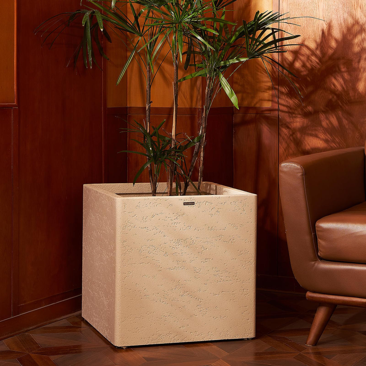 TerraDeco 20 Inch Square Concrete Planter（20Lx20Wx20H，48 Pounds）,Durable All-Weather Use with Drainage Holes,Large Square Planter for Outdoor Indoor Plants
