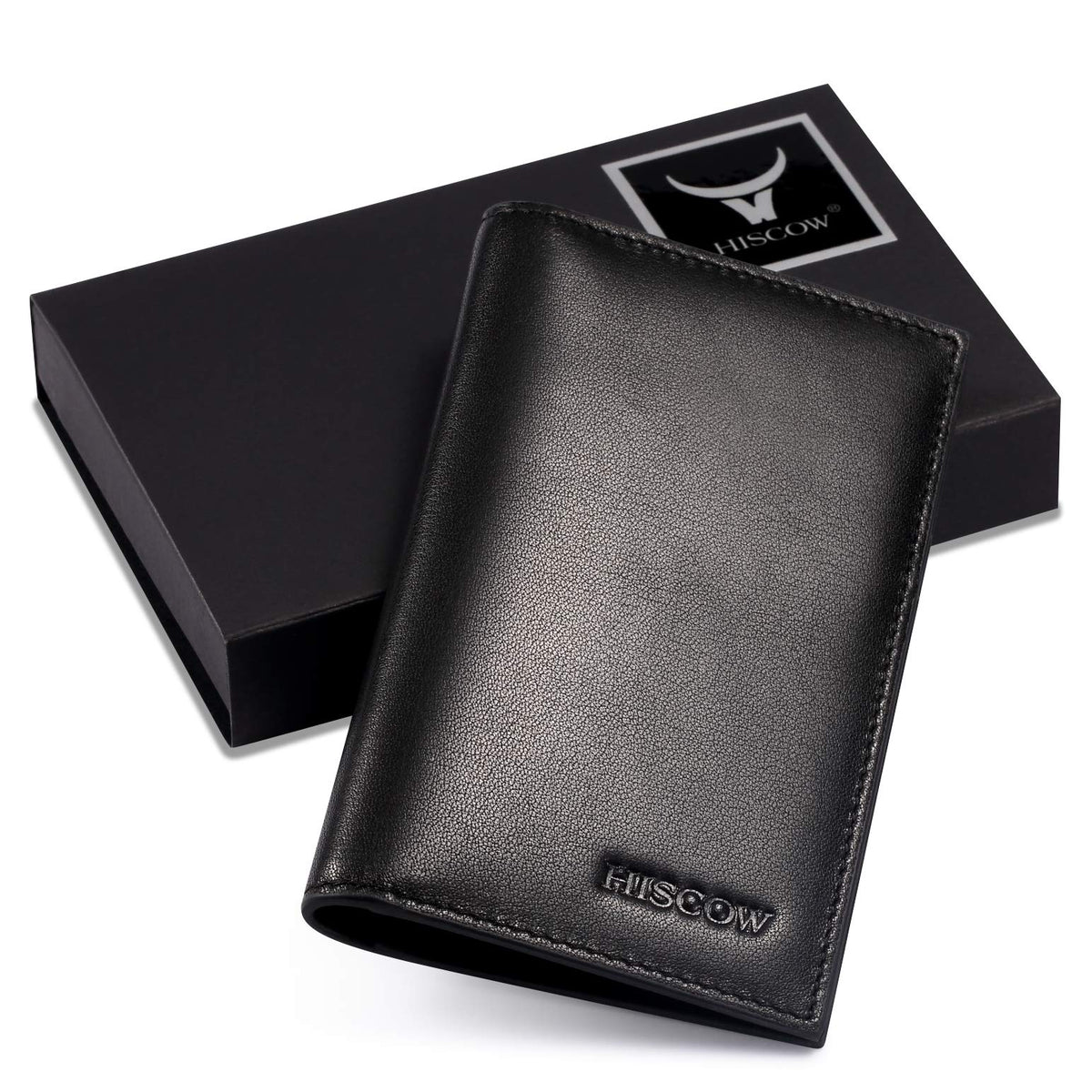 HISCOW Slim Leather Credit Card Holder for Men & Women 8cc, Italian Calfskin (Black)