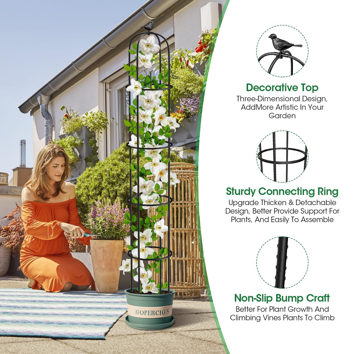 2 Pack Garden Obelisk Trellis for Climbing Plants Outdoor, 6.2 FT Tomato Cage, Rose, Flowers, Grape, Pea, Cucumber Trellis, Rustproof Plastic Coated Metal Plant Support Trellis for Potted Plants