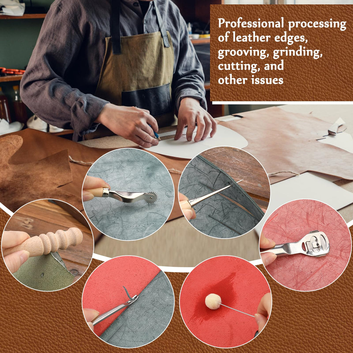 Leather Working Tools, Leather Craft Tools Kit with Awl Stitching Punch Hole Sewing Needles for Leathercraft Beginner Carving Stamping Repair Projects