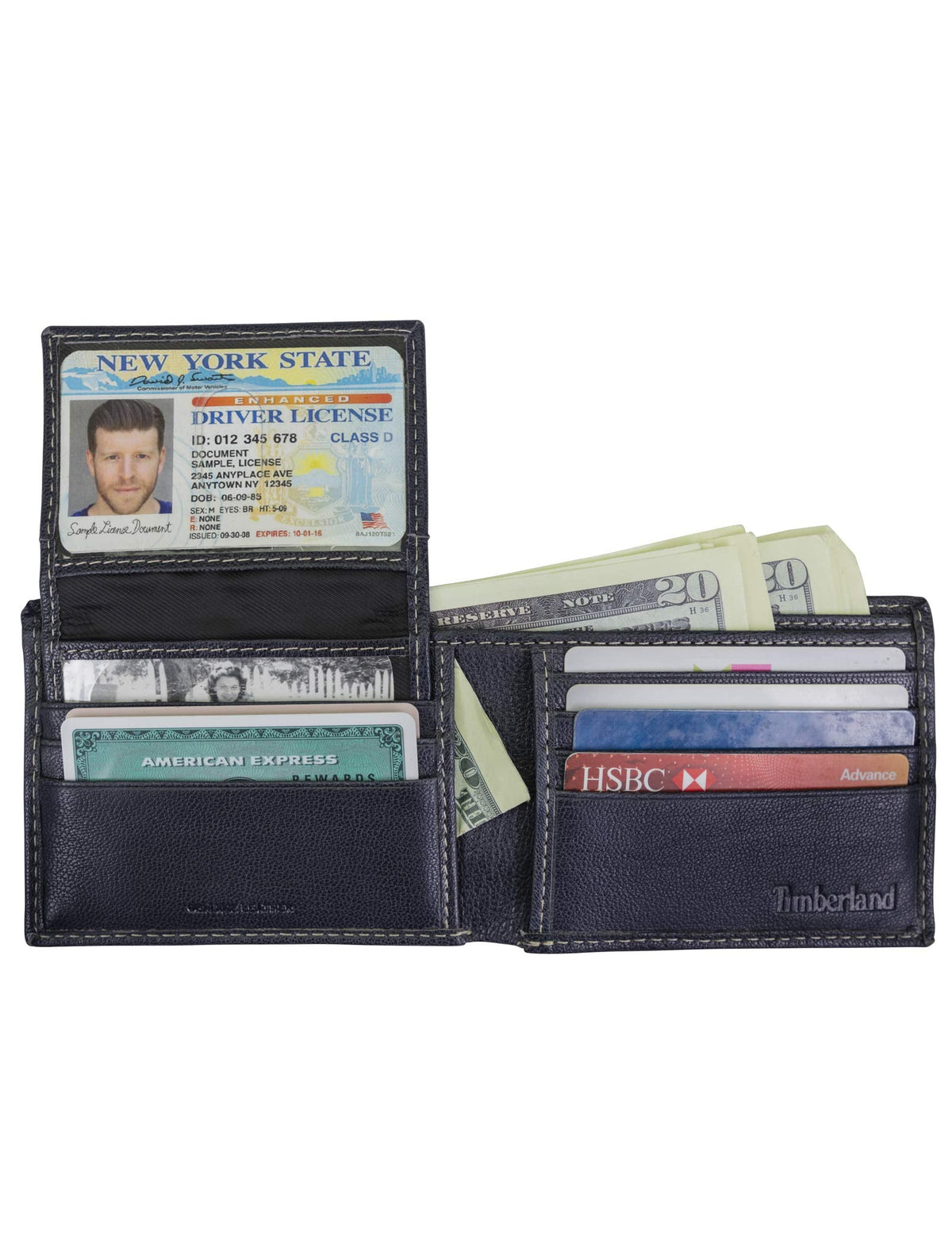 Timberland Men's RFID Blocking Wallet – Genuine Leather Passcase with Removable ID Holder, 6 Card Slots, 2 Billfold Pockets, Slim Design, Navy Blue, One Size