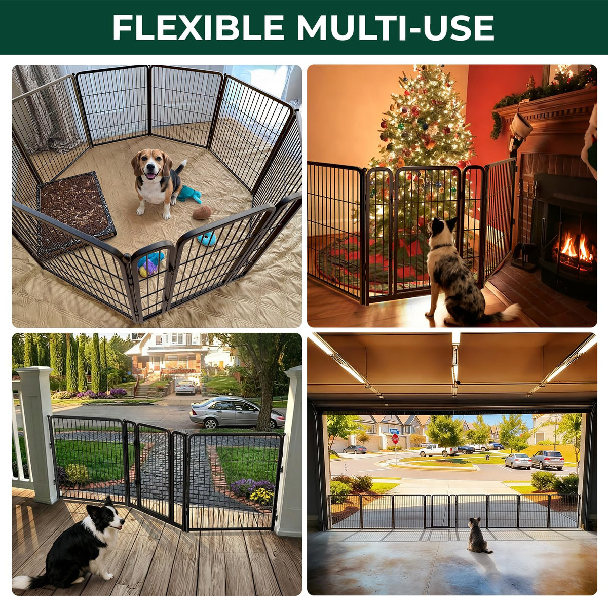FXW Dog Gate Extra Wide Designed for Indoor Use, Adjustable Width Up to 219-inch Wide (32" H 8 Wire Panels for Small and Medium Dogs), Black