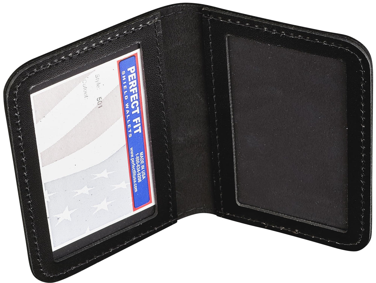 Perfect Fit Shield Wallets 2 ID Leather License Holder Bifold Double I.D. Credit Card Gun Permit Standard Card Size Slim Wallet (Black)