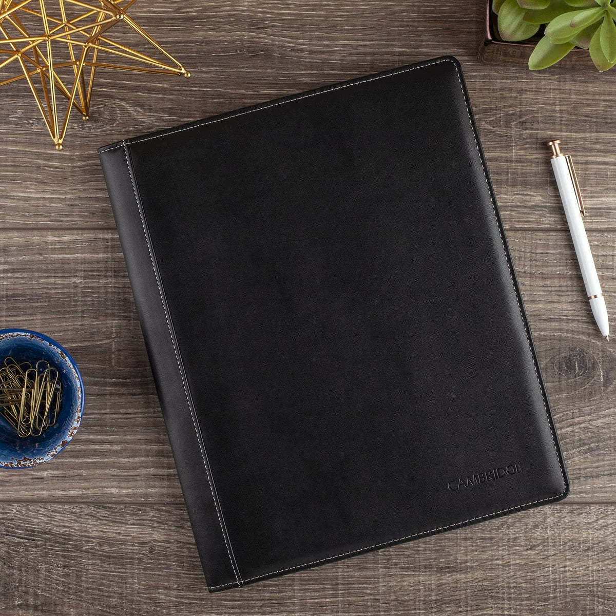 Cambridge Limited Business Notebook, 8-1/2" x 11", 50 Sheets, NoteTaker Portfolio and Refillable Notebook with 5" x 8" Notepad and Business Card Pocket, Zipper Mesh Pocket, Black (06126)