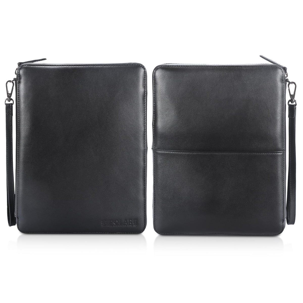Polare Napa Leather Travel Cable Organizer Case Electronics Accessories Carry Bag with YKK Zippers Tech Storage Bag for Cables, Power Bank, USB, SD Card, Travel Essentials(Black)