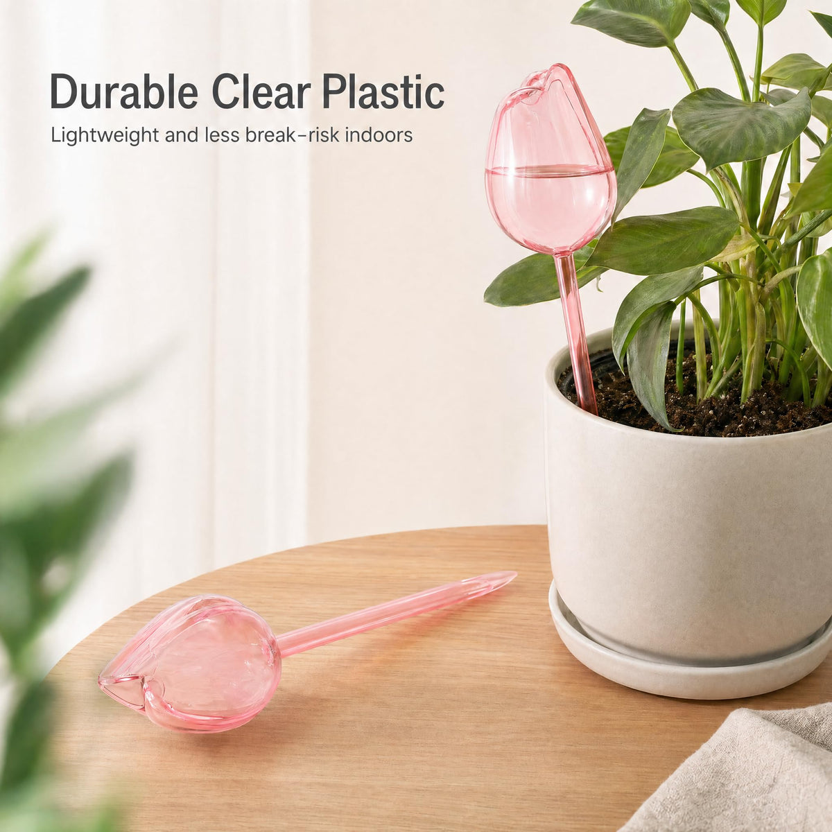 Kysren 3 Pcs Self Watering Globes for Indoor Plants - 9.6" Pink Tulip Plant Watering Devices for Vacation, Shatterproof Clear Plastic Watering Bulbs