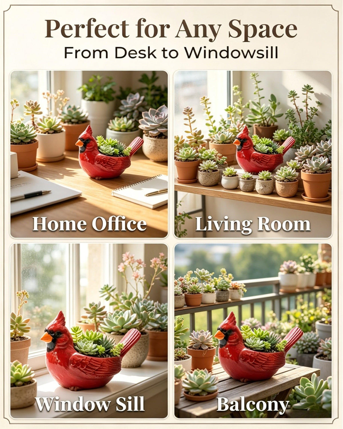 Nosecado Cardinal Bird Succulent Planter, Red Birds Plant Pot, Cardinal Succulent Planter Flower Plant Pot, Small Bird Planter for Desk Windowsill Garden Decor, Unique Gift (Green)