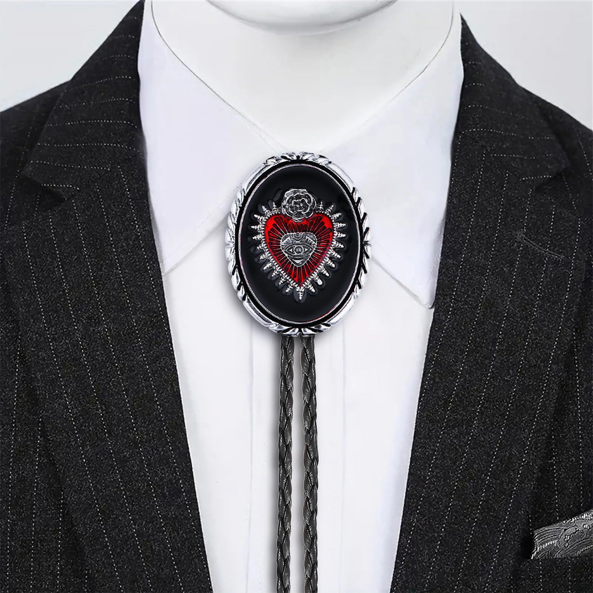 GelConnie Silver Bolo Tie for Men Women Blue Enamel Triangle Bolo Tie Silver Western Necktie Gothic Cowboy Costume