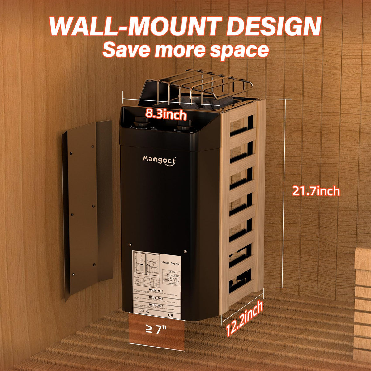 Mangoct 2KW 110V Sauna Heater with Plug, Electric Sauna Heater, 3h Timer for Small Sauna Rooms (100 Cu.Ft.), Dry Sauna Heater, No Wiring Needed Sauna Stove