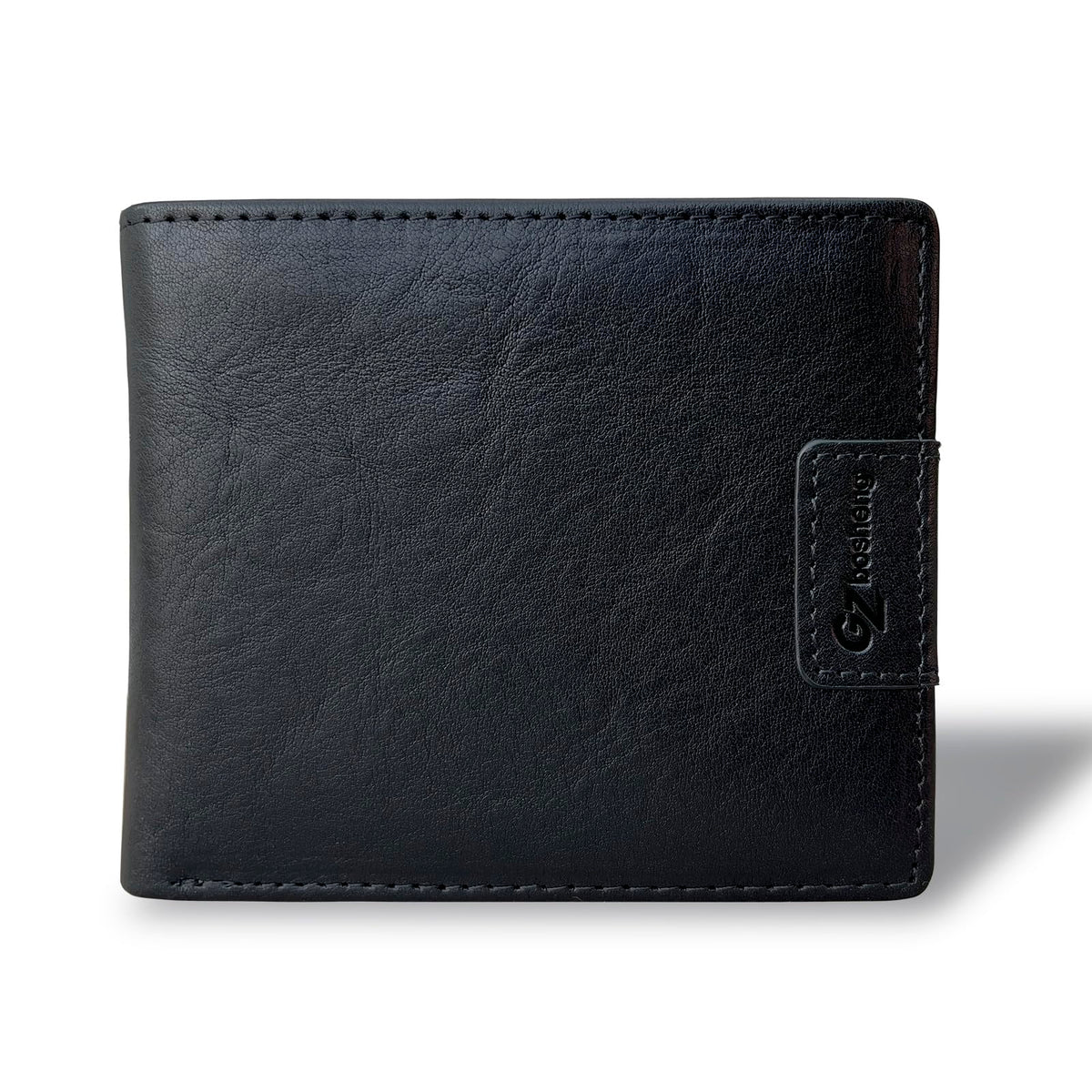GZBOSHENG Mens Genuine Leather Bifold RFID Blocking Wallet for Men with 2 ID Window 9 Card Holders 2 cash pockets,Includes Gift Box for Father (Black)