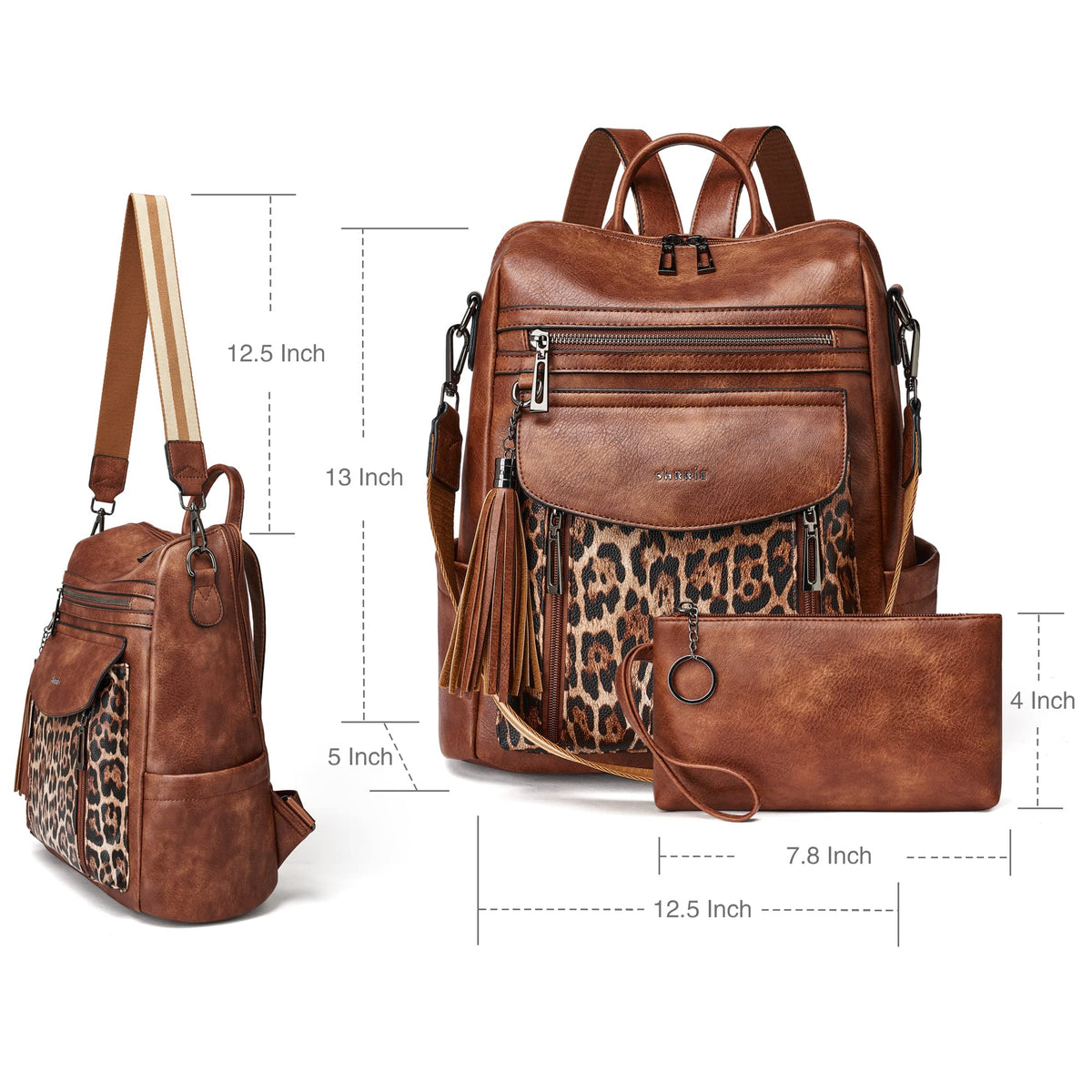 Shrrie Backpack Purse for Women Fashion Leather Backpack Purse Designer Travel Backpack Convertible Shoulder Bag with Wristlet