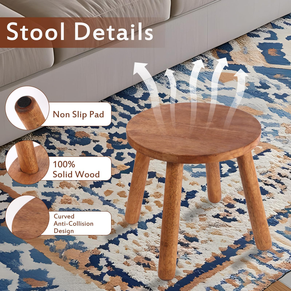 zaowofires Round Solid Wooden Step Stool， Garden Stool，11.8''H,Plant Stool ，Wood Legs Detachable for Plant Stand, Kitchen, Bathroom，Bedroom，Livingroom (Walnut, 11.8inch)