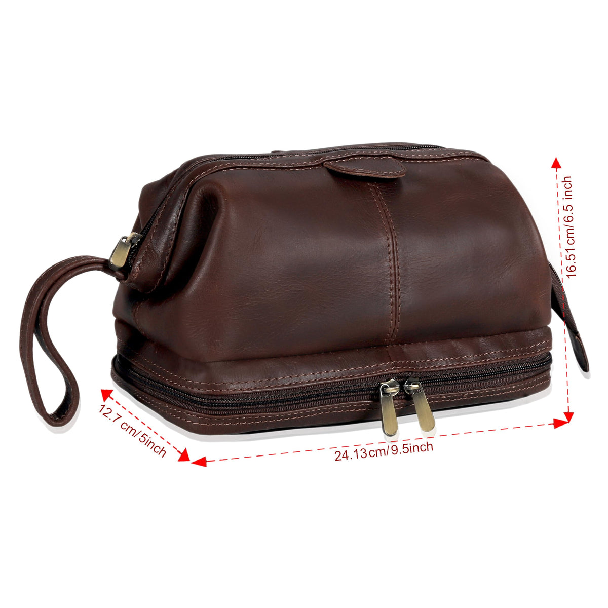 cuero Premium Genuine Leather Toiletry Bag for Men – Large Double Layer Travel Dopp Kit with Zipper Compartments,Lining & Handle – 9.5” Travel Shaving Organizer