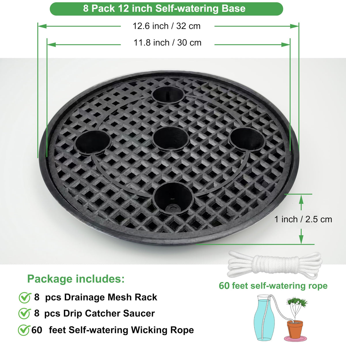 8 Pack 12 inch Self Watering Base for Fabric Grow Bag, Self-watering Plastic Elevated Plant Saucer Stand, Automatic Watering Tray for Non-woven Planter Flower Pot Growth Tent Greenhouse Indoor Outdoor
