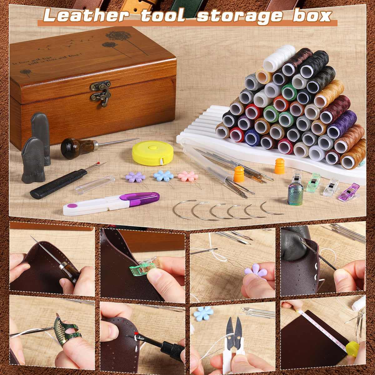 BUTUZE Sewing Kit, Leather Sewing Kit, Upholstery Repair Kit, Leather Sewing Tools with Large-Eye Stitching Needles, Waxed Thread, Leather Stitching Kit for DIY Leather Craft